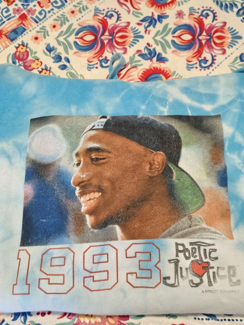 Philcos Tupac Poetic Justice 1993 Graphic Tie Dye Blue Hoodie Sweatshirt Size M